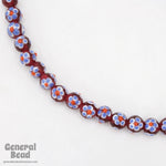 8mm Handmade Cranberry/Blue Flower Bead (6 Pcs) #4488-General Bead