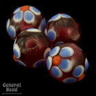 8mm Handmade Cranberry/Blue Flower Bead (6 Pcs) #4488-General Bead