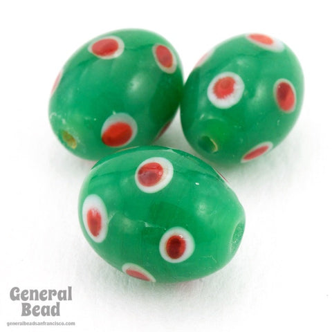 9mm x 14mm Green Dot Oval Bead (4 Pcs) #4489-General Bead