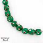 12mm Handmade Green Bead with Red Spots (4 Pcs) #4491-General Bead