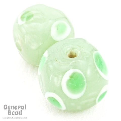 12mm Handmade Light Green Bead with White and Green Spots (4 Pcs) #4492-General Bead
