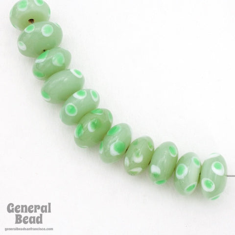 15mm Light Green Rondelle with White and Green Dots (8 Pcs) #4493-General Bead