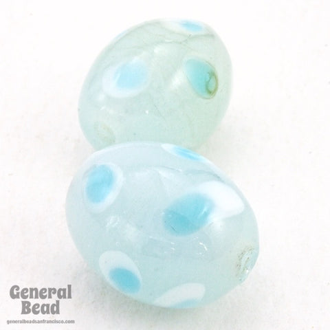 9mm x 14mm Light Aqua Dot Oval Bead (4 Pcs) #4495-General Bead