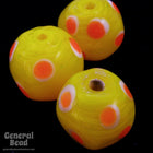 12mm Handmade Yellow Bead with Orange Spots (4 Pcs) #4497-General Bead