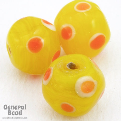 12mm Handmade Yellow Bead with Orange Spots (4 Pcs) #4497-General Bead