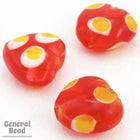 12mm Handmade Red Heart with Yellow Spots (25 Pcs) #4498-General Bead