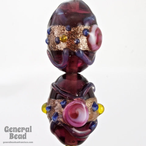 18mm Amethyst/Bronze Oval Flower Bead (2 Pcs) #4507-General Bead