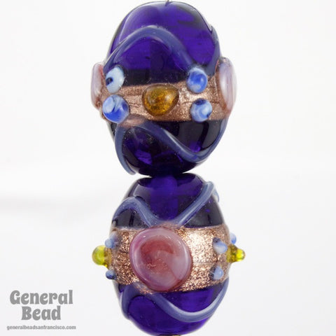 18mm Cobalt/Bronze Oval Flower Bead (2 Pcs) #4508-General Bead