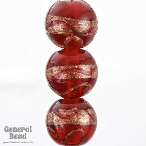 12mm Ruby/Gold Swirl Bead (4 Pcs) #4509-General Bead