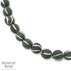 15mm Dark Green and White Stripe Bead (10 Pcs) #4515-General Bead