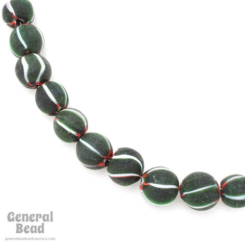 15mm Dark Green and White Stripe Bead (10 Pcs) #4515-General Bead