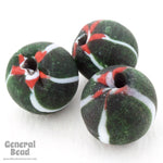 15mm Dark Green and White Stripe Bead (10 Pcs) #4515-General Bead