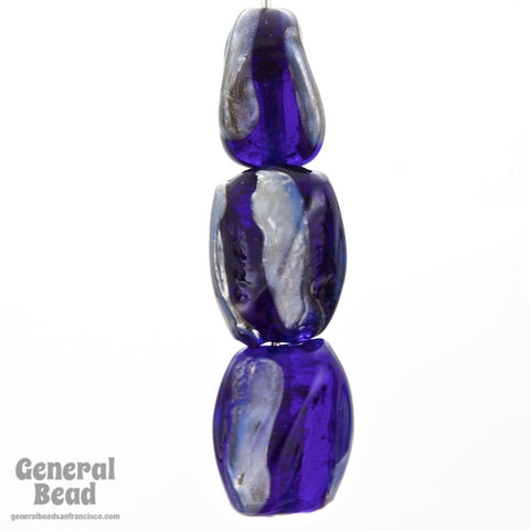 12mm Cobalt and Silver Twist Rectangle Bead (25 Pcs) #4522-General Bead