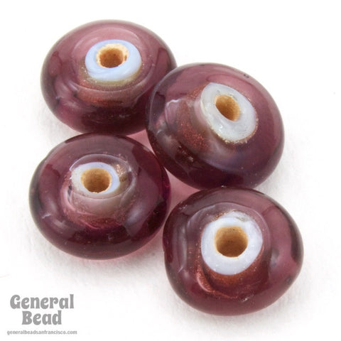 4mm x 8mm Amethyst/White Heart Rondelle (50 Pcs) #4533-General Bead