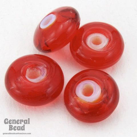 4mm x 8mm Ruby/White Heart Rondelle (50 Pcs) #4534-General Bead