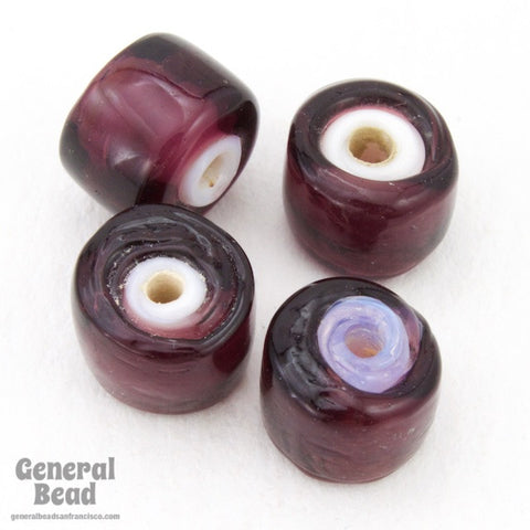 5mm x 8mm Amethyst/White Heart Glass Bead (35 Pcs) #4535-General Bead