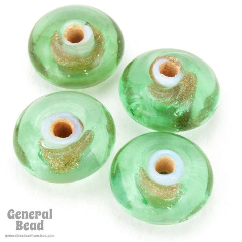 4mm x 8mm Peridot/White Heart Rondelle (50 Pcs) #4536-General Bead