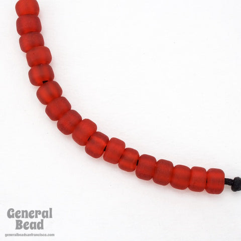 6mm x 9mm Matte Transparent Red Glass Crow Bead (50 Pcs) #4550-General Bead