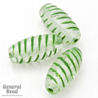 15mm Crystal/Green Stripe Oval Bead (6 Pcs) #4578-General Bead