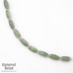 15mm Grey/Green Stripe Oval Bead (6 Pcs) #4579-General Bead