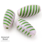 15mm Grey/Green Stripe Oval Bead (6 Pcs) #4579-General Bead