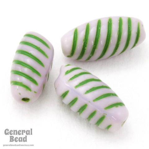 15mm Grey/Green Stripe Oval Bead (6 Pcs) #4579-General Bead