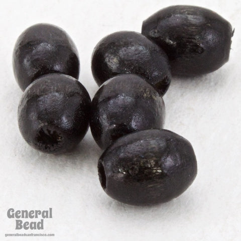 6mm x 8mm Black Oval Wood Bead-General Bead