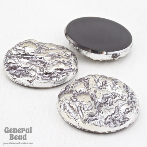25mm Antique Silver Cabochon Round with Rough Texture-General Bead
