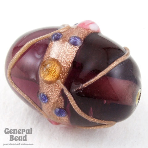 18mm Amethyst/Bronze Lampwork Oval Bead (2 Pcs) #4674-General Bead