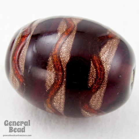 18mm Purple/Red/Gold Stripe Lampwork (6 Pcs) #4676 Oval Bead-General Bead
