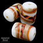 12mm White Stripe Lampwork Cylinder (10 Pcs) #4677-General Bead