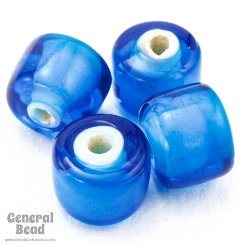 5mm x 8mm Capri Blue/White Heart Glass Bead (35 Pcs) #4688-General Bead