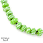 15mm Green/White Stripe Rondelle (12 Pcs) #4712-General Bead