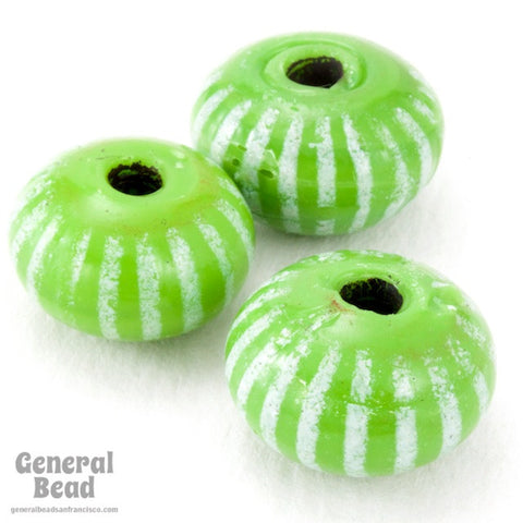 15mm Green/White Stripe Rondelle (12 Pcs) #4712-General Bead
