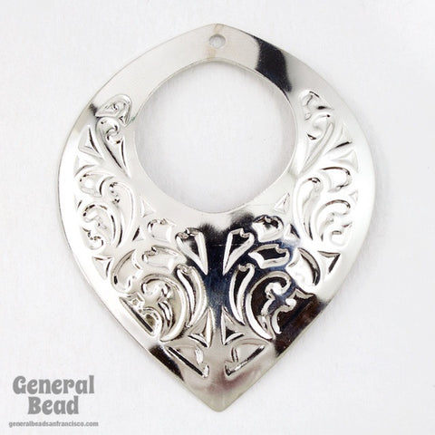 50mm x 55mm Ornate Silver Hoop (2 Pcs) #4731-General Bead