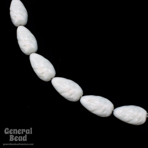 16mm x 28mm White AB Textured Teardrop-General Bead