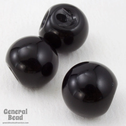 14mm Opaque Black Button Back Round Bead (4 Pcs) #4777-General Bead