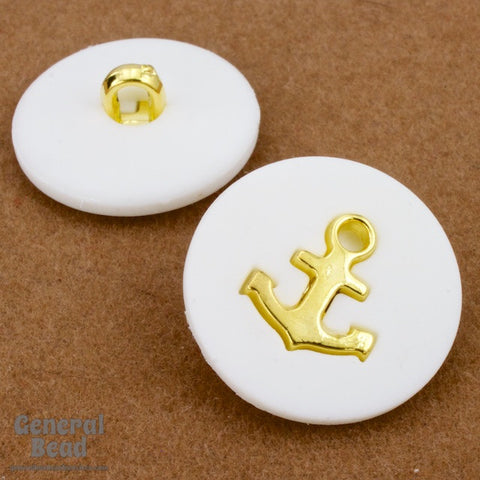20mm White/Gold Anchor Button #4786-General Bead