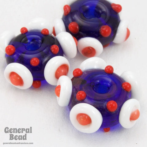 15mm Cobalt/White/Red Lampwork Pinwheel Bead (6 Pcs) #4802-General Bead