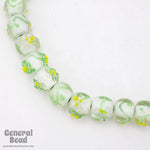 12mm White/Green/Yellow Floral Lampwork Bead (4 Pcs) #4803-General Bead