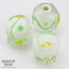 12mm White/Green/Yellow Floral Lampwork Bead (4 Pcs) #4803-General Bead