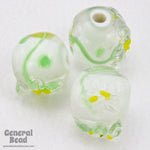 12mm White/Green/Yellow Floral Lampwork Bead (4 Pcs) #4803-General Bead