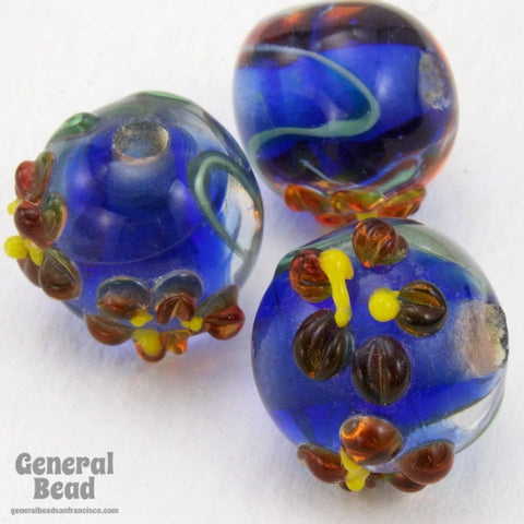 12mm Blue/Red/Yellow Floral Lampwork Bead (4 Pcs) #4804-General Bead