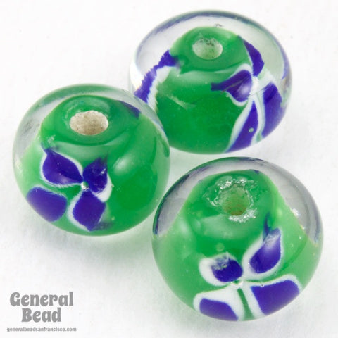 12mm Green and Blue Floral Bead (4 Pcs) #4806-General Bead