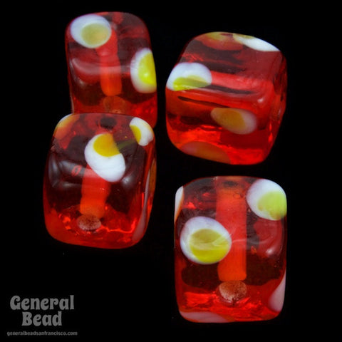 10mm Ruby Cube with Yellow Dots (25 Pcs) #4808-General Bead