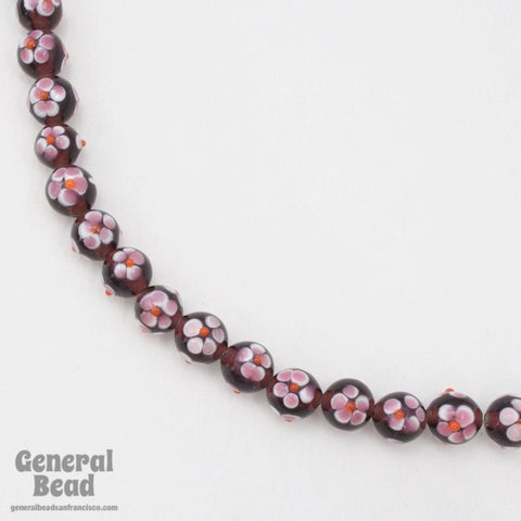 8mm Handmade Amethyst/Pink Flower Bead (6 Pcs) #4811-General Bead