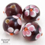 8mm Handmade Amethyst/Pink Flower Bead (6 Pcs) #4811-General Bead