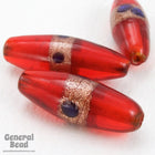 7mm x 20mm Red/Bronze Oval Bead (4 Pcs) #4812-General Bead