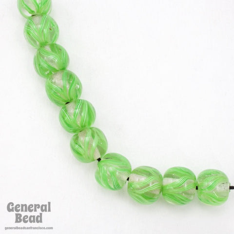 14mm Transparent Crystal/Green Swirl Bead #4813-General Bead