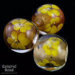 12mm Topaz with Yellow Flowers Lampwork Bead (4 Pcs) #4816-General Bead